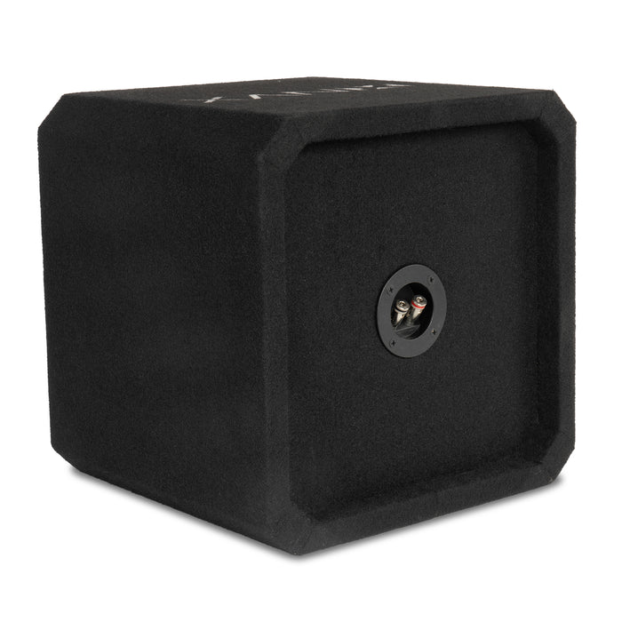 NE101S Single 10" Sealed 3/4" MDF Black Carpeted Subwoofer Enclosure – 0.65 Cu. Ft. with Polyfil and NVX Logo