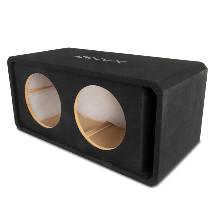 NE122P Dual 12" Slot Ported 3/4" MDF Black Carpeted Subwoofer Enclosure – 3.25 Cu. Ft. with Polyfil and NVX Logo