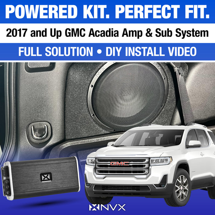 2017-2023 GMC Acadia Bass Package - Includes 10" 500W RMS Subwoofer, Custom Enclosure, Monoblock Amplifier, Line Out Converter and Complete Wiring Kit (PBK-GMCACA-G2)