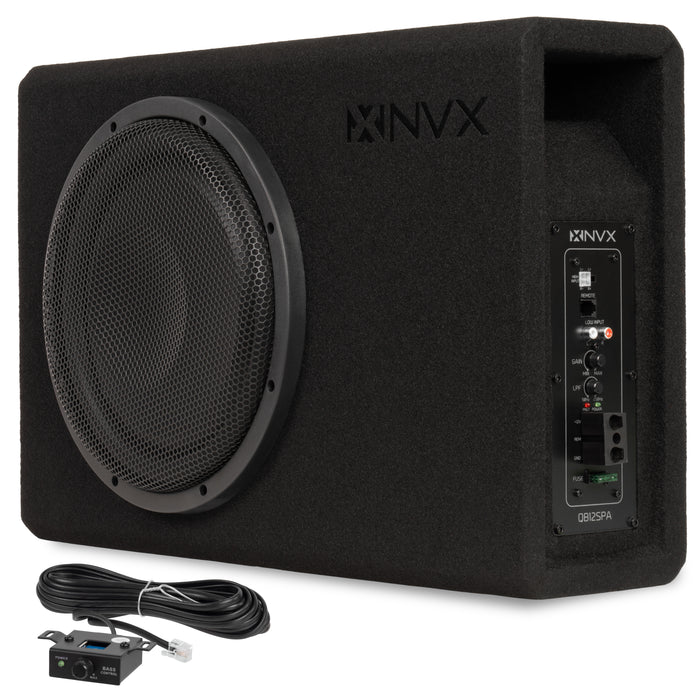 QB12SPA 1200W Peak (350W RMS) Single 12" Amplified Ported Loaded Subwoofer Enclosure with Remote Bass Knob