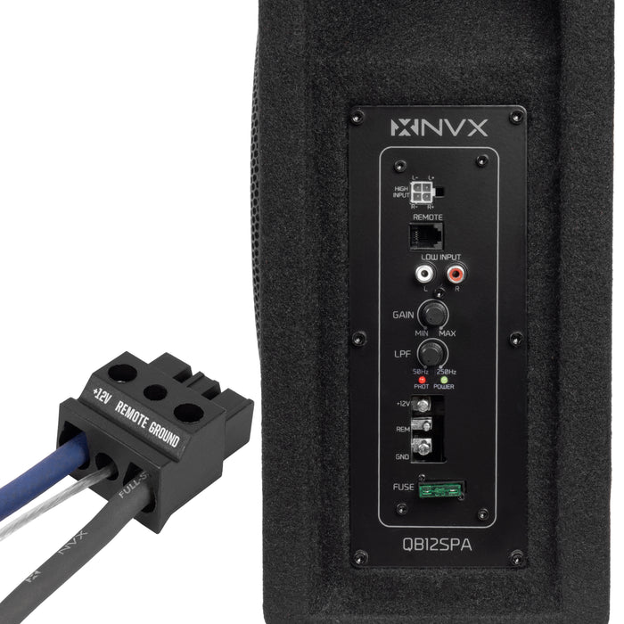 QB12SPA 1200W Peak (350W RMS) Single 12" Amplified Ported Loaded Subwoofer Enclosure with Remote Bass Knob