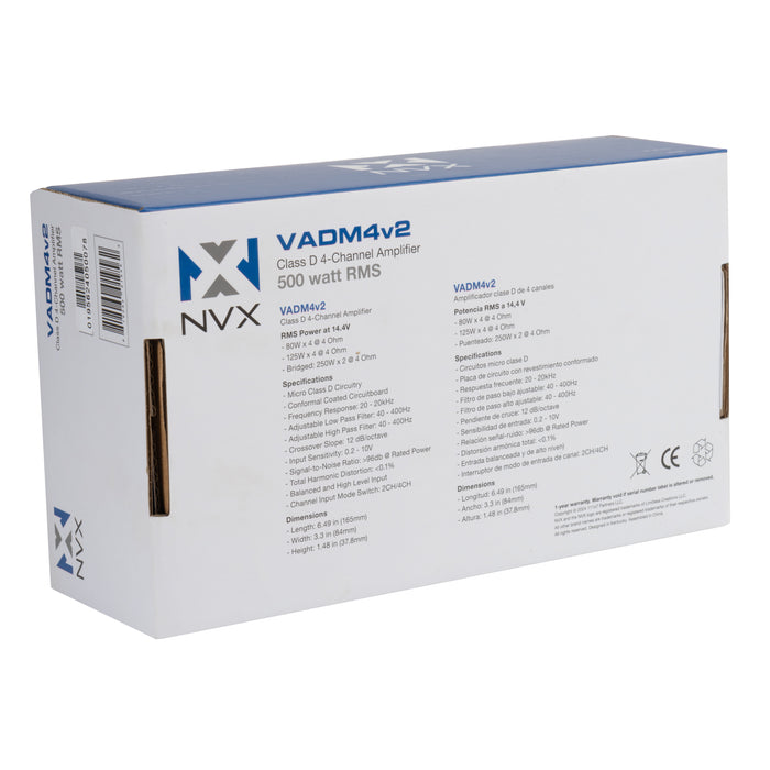 VADM4 v2 (VADM4v2) 500W RMS V-Series Micro Full-Range Class D 4-Channel Amplifier (Marine Certified)