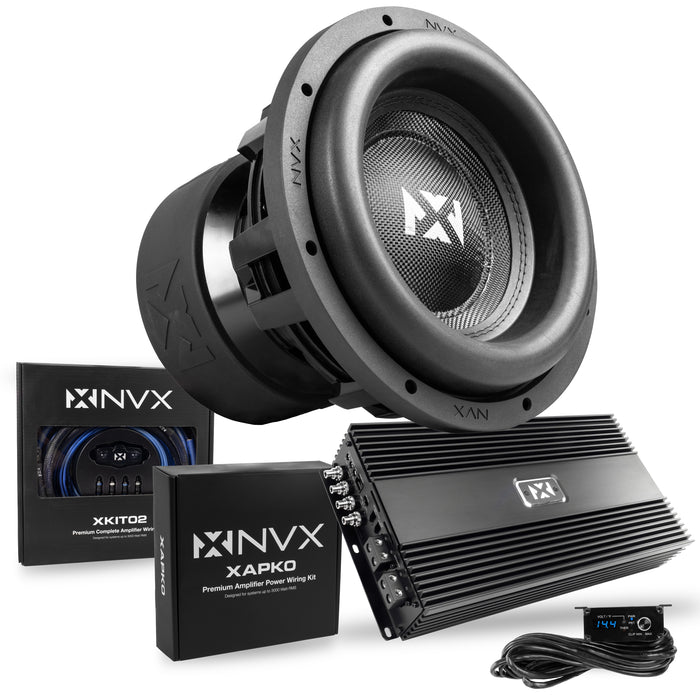 4000W Peak (2000W RMS) XC-Series Single 12" Subwoofer Bass Package with Monoblock Korean Amplifier and Wiring Kit