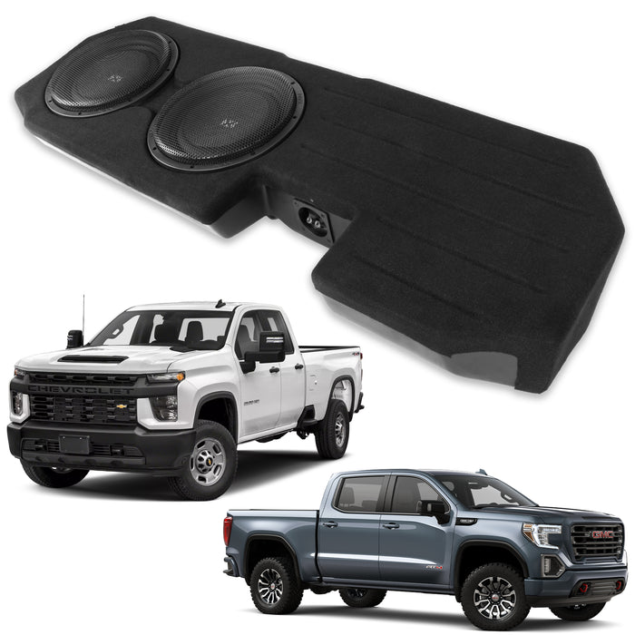 2019-up Chevrolet Silverado and GMC Sierra Crew Cab Trucks - Custom Dual 12" 800W RMS Loaded Subwoofer Enclosure | BE-GM-SLVDC-G4