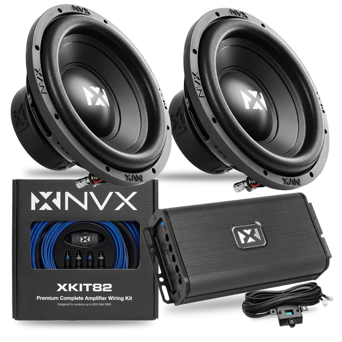 1000W Peak (500W RMS) E-Series Dual 10" Subwoofer Bass Package with Monoblock Amplifier and Wiring Kit