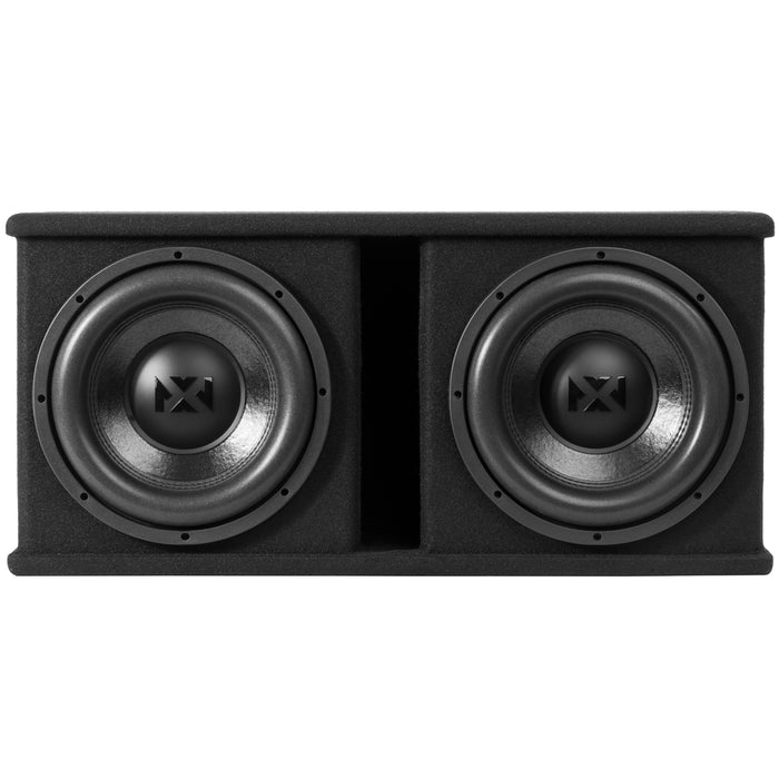 NPKG212 1000W Peak (500W RMS) Loaded Dual 12" Subwoofer with Slot Ported Enclosure and Monoblock Amplifier with Remote Bass Knob and Amplifier Wiring Kit