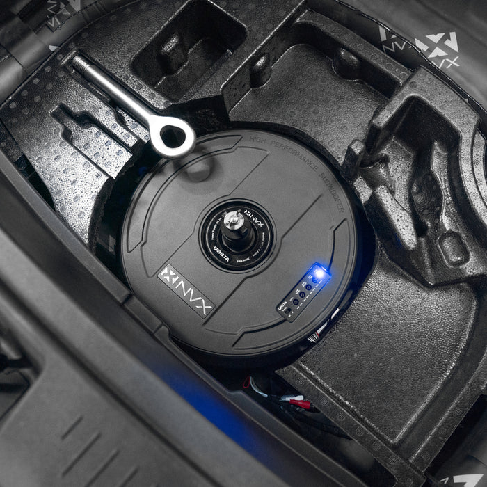 QBSTA 900W Peak (300W RMS) 11" Quick Bass Spare Tire Amplified Subwoofer System with Remote Bass Level Control and Amplifier Wiring Kit