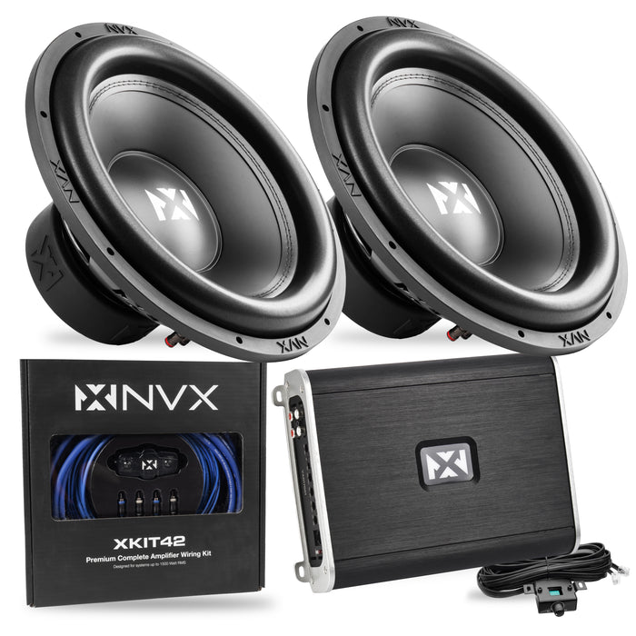 3200W Peak (1600W RMS) Y-Series Dual 15" Subwoofer Bass Package with Monoblock Amplifier and Wiring Kit