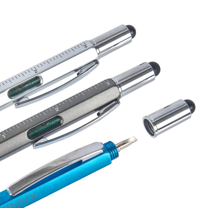 6 in 1 Multifunction Tool Pen with 5 Refills - 3 Pack Black | Blue | Silver