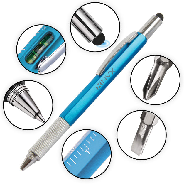 6 in 1 Multifunction Tool Pen with 5 Refills - 3 Pack Black | Blue | Silver